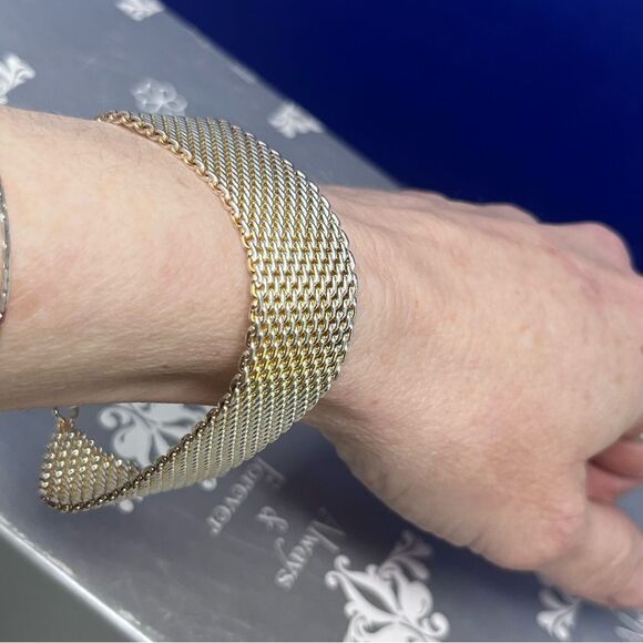 Sterling Silver Mesh Gold / Silver Toggle Closure Bracelet - Picture 12 of 12